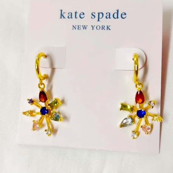 New Kate Spade Gold-Tone Firework Floral Huggie Drop Earrings - Picture 6 of 10